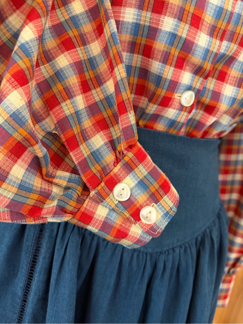 *SOLD* VTG 80s Handmade Plaid Ruffle Blouse Cottagecore Prairie Romantic, S - Picture 10 of 14